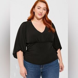 Torrid Whimsigoth Puff Sleeve Stretch Knit V-Neck Minimalist Comfort Capsule Top